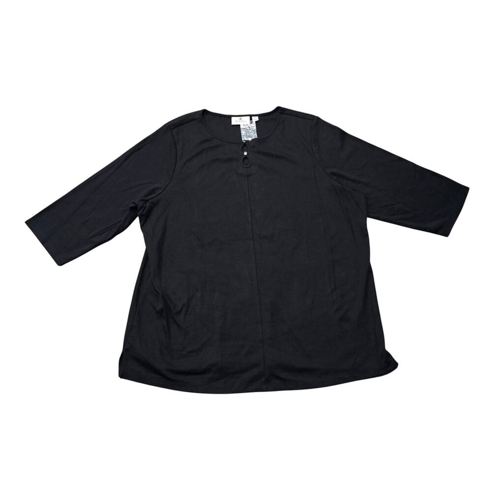 Quacker Factory Black 3/4 Sleeve Shirt with Rhinestone Keyhole Detail